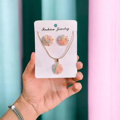 Funky Gold Plated Crystal Pendant Set