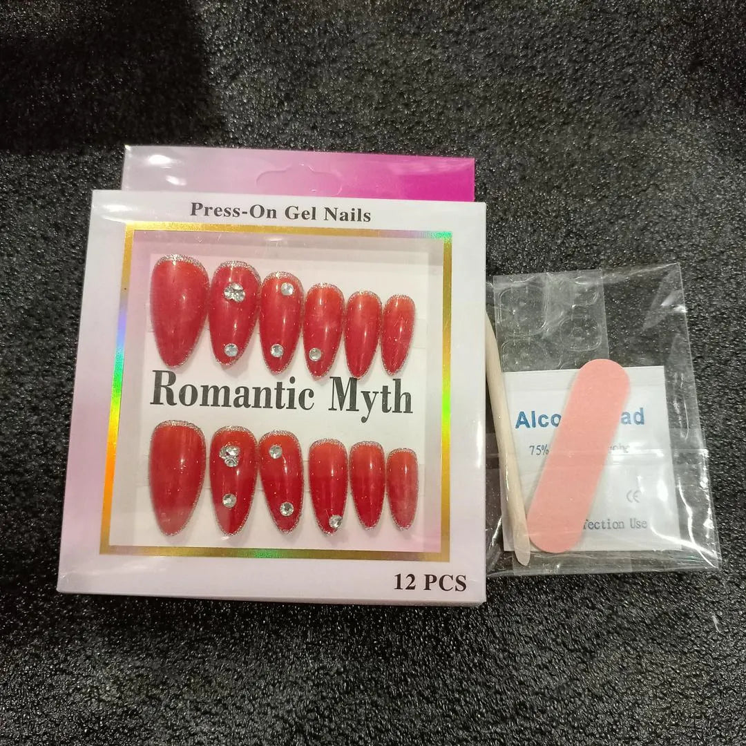 12 pcs of Press-on nails Set Stylish, Reusable, Easy To Apply