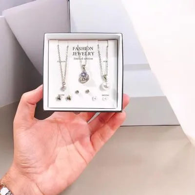 Funky Silver Plated Crystal Pendant Set