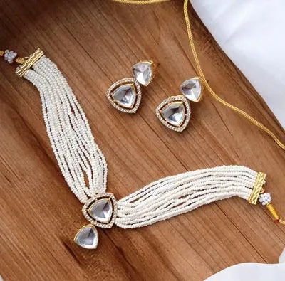 Pearl Stone Gold Plated Kundan Choker Set