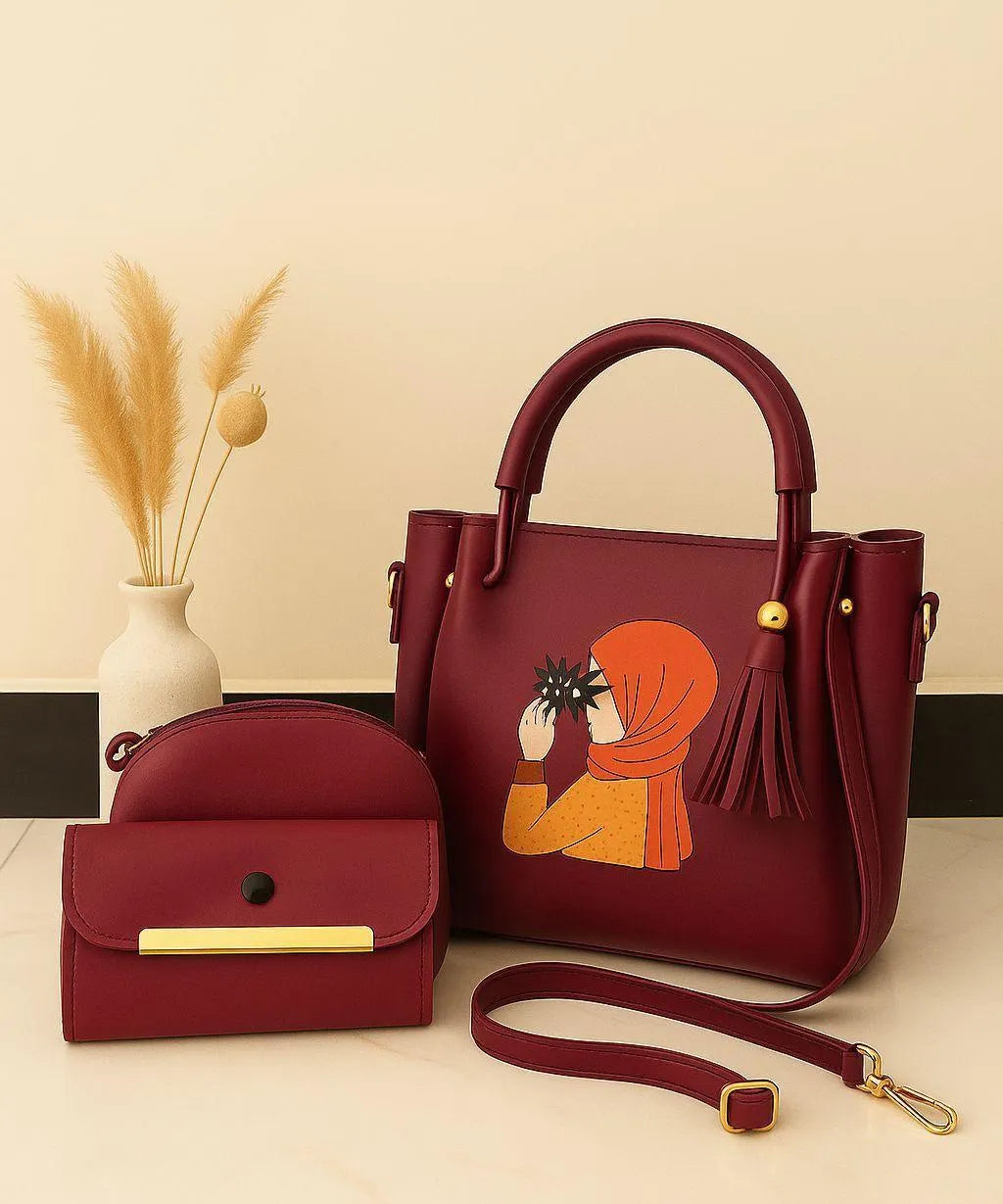 Women's PU Leather Printed Hand Bag Set